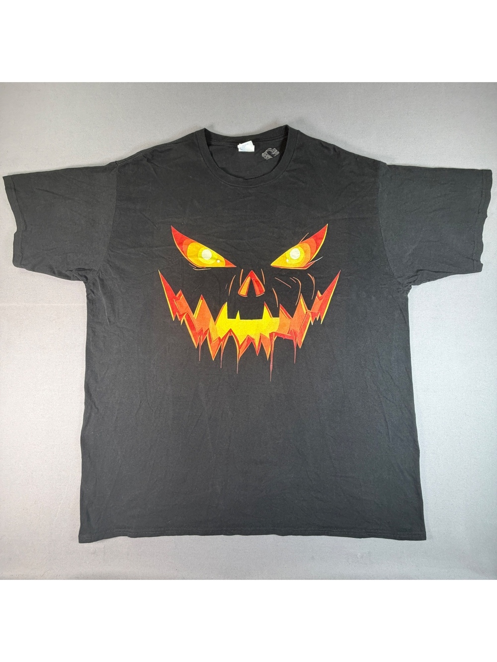 Port & Company Pumpkin Face Shirt Mens 2XL Black Halloween Jack O Lantern Tee